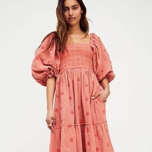 Free People Embroidered Dahlia Maxi Dress Size Large Melon Combo